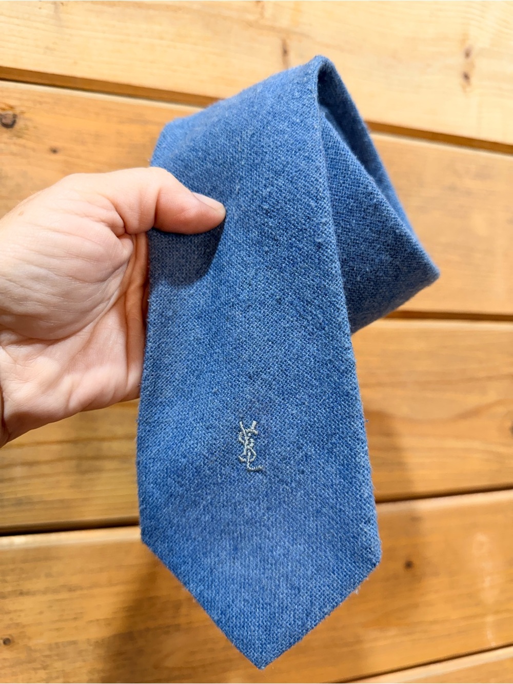 Vintage Yves Saint Laurent YSL Heather Mist Wool Blend Blue Necktie - Picture 3 of 8